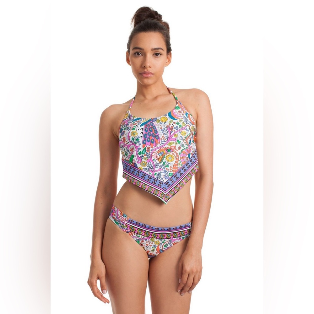 Trina Turk Pink and Blue Bikini Set with Geometric Floral Design